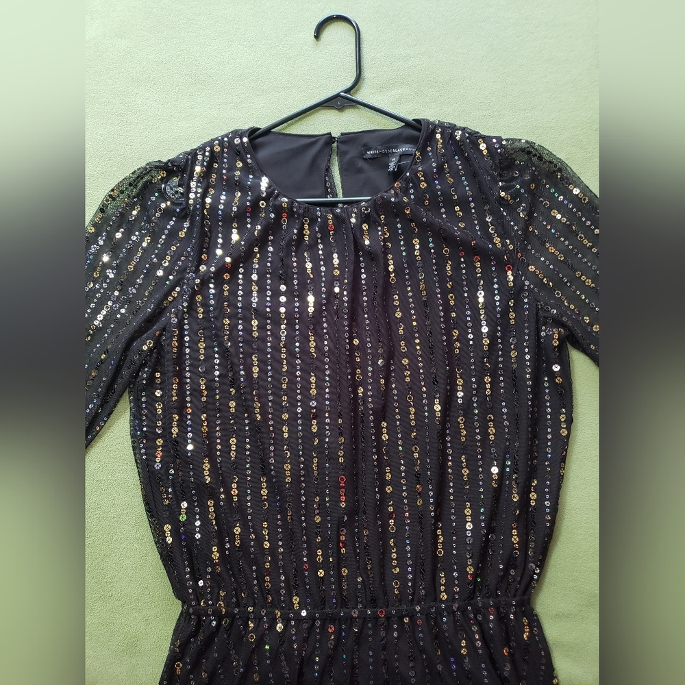 White House Black Market Black Sequin Long-Sleeve Party Dress - Picture 4 of 9